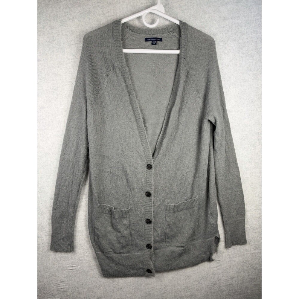 American Eagle Gray long Oversized Fuzzy Soft Cardigan with Pockets Size S